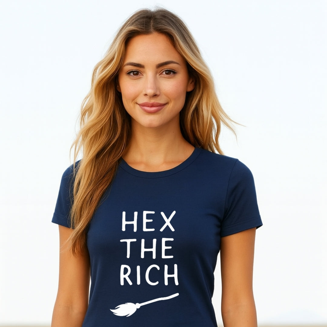 Hex the Rich – Witchy Apparel for Spiritual Anti-Capitalist Rebels (White Ink) main mocku