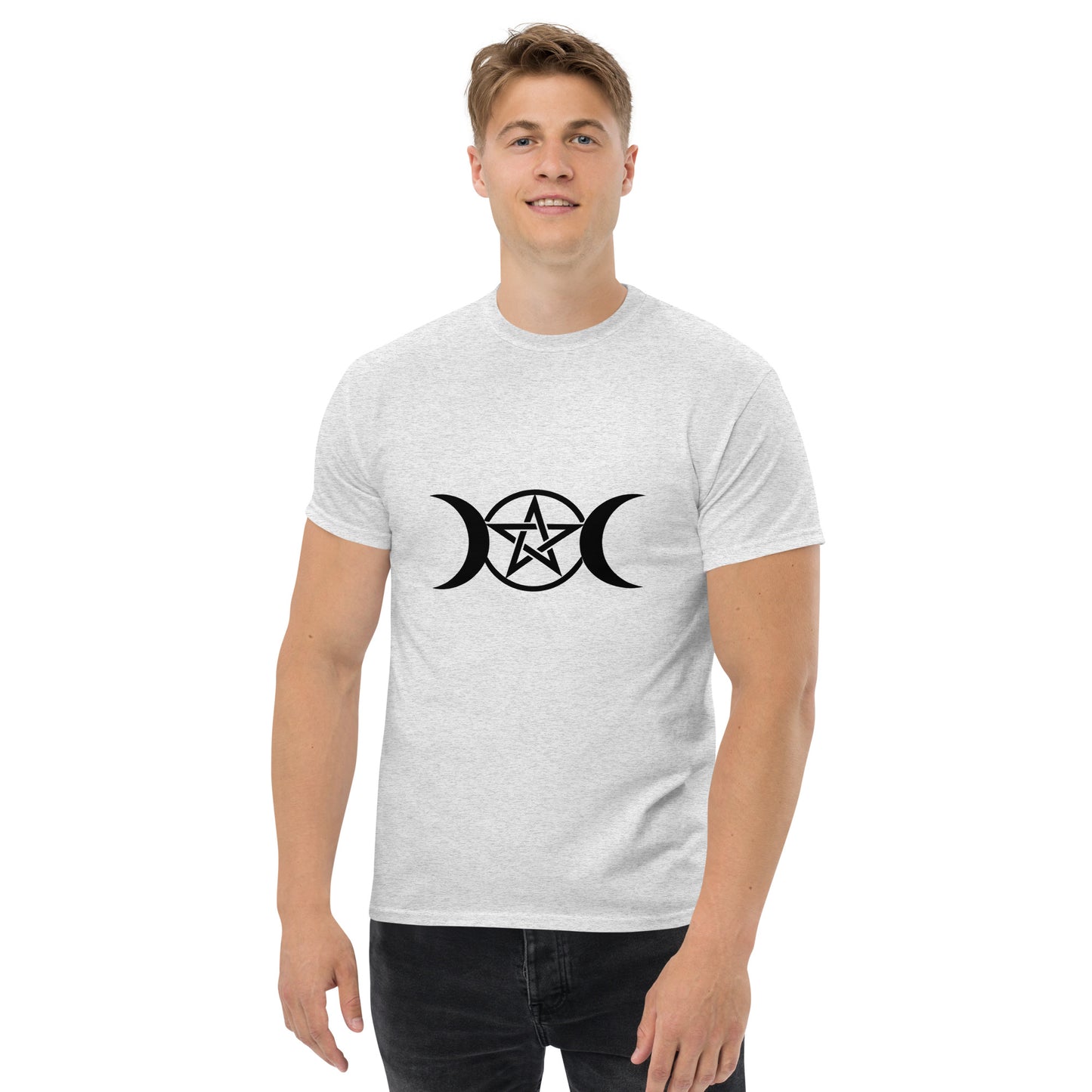 Triple Moon Pentacle – Witchy Apparel for Lunar Magic & Esoteric Symbolism (black Ink) male