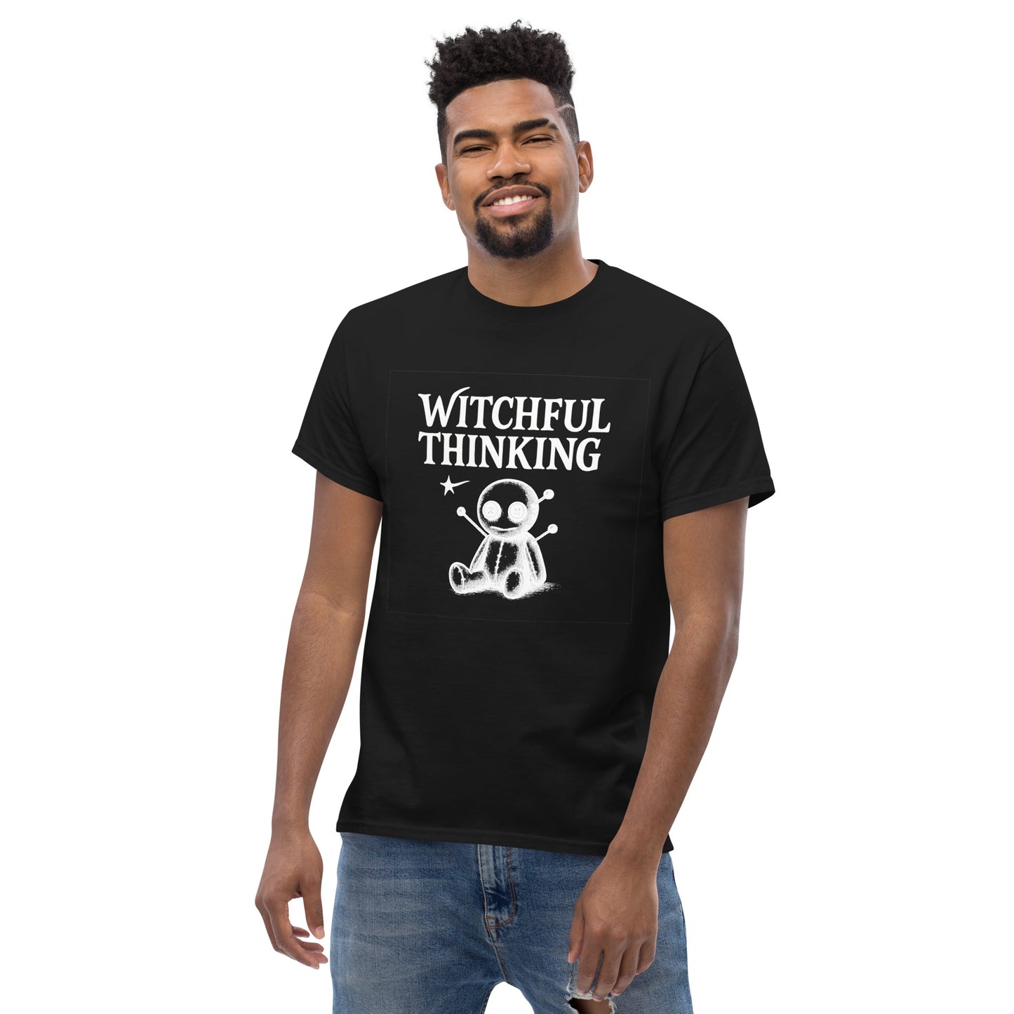 Witchful Thinking Voodoo Doll Shirt – Witchy Clothes for Occult Fashion Fans (White Ink) male