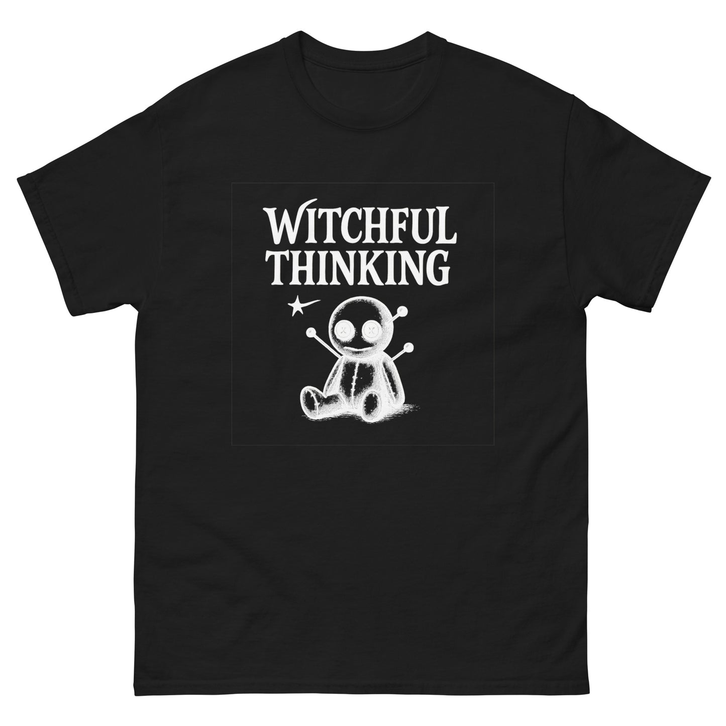 Witchful Thinking Voodoo Doll Shirt – Witchy Clothes for Occult Fashion Fans (White Ink) black