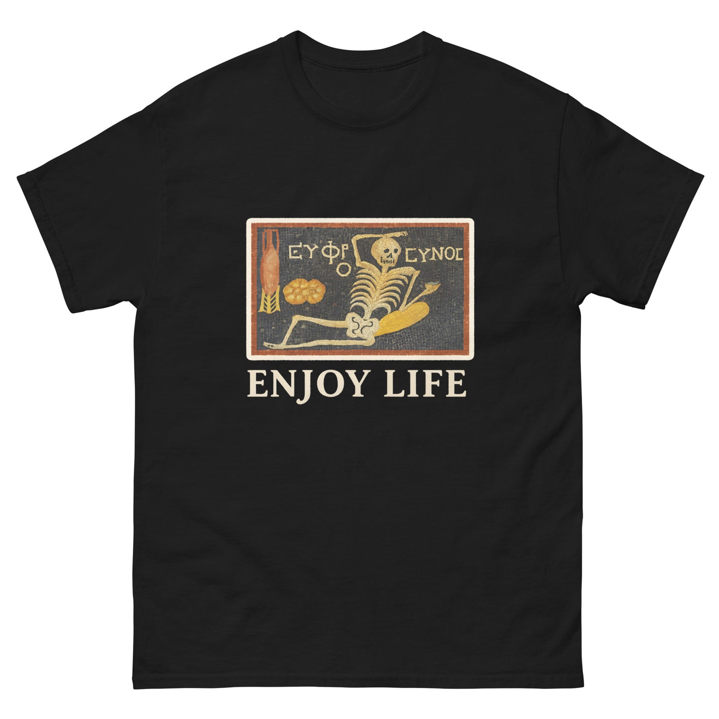 Ancient Roman Skeleton Mosaic "Enjoy Life" – Esoteric Apparel back