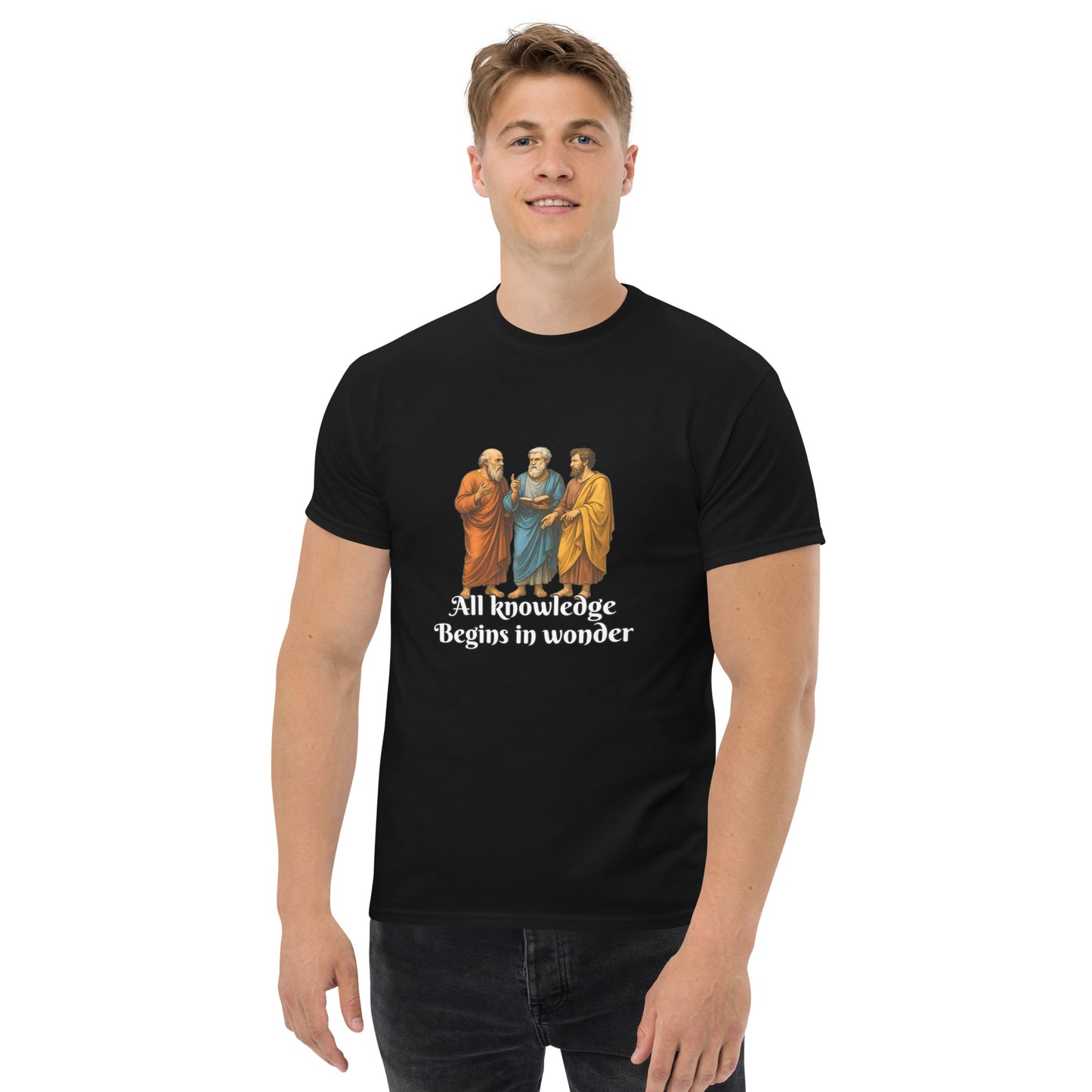 All Knowledge Begins in Wonder – Esoteric Apparel Greek Philosophy Shirt male