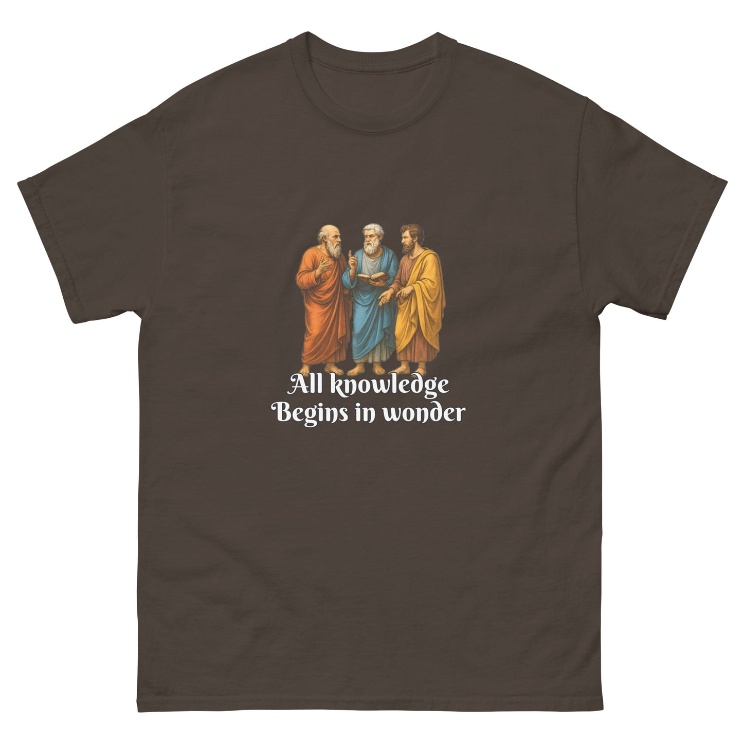 All Knowledge Begins in Wonder – Esoteric Clothing Greek Philosophy Shirt | Witchy apparel & the Occult brown