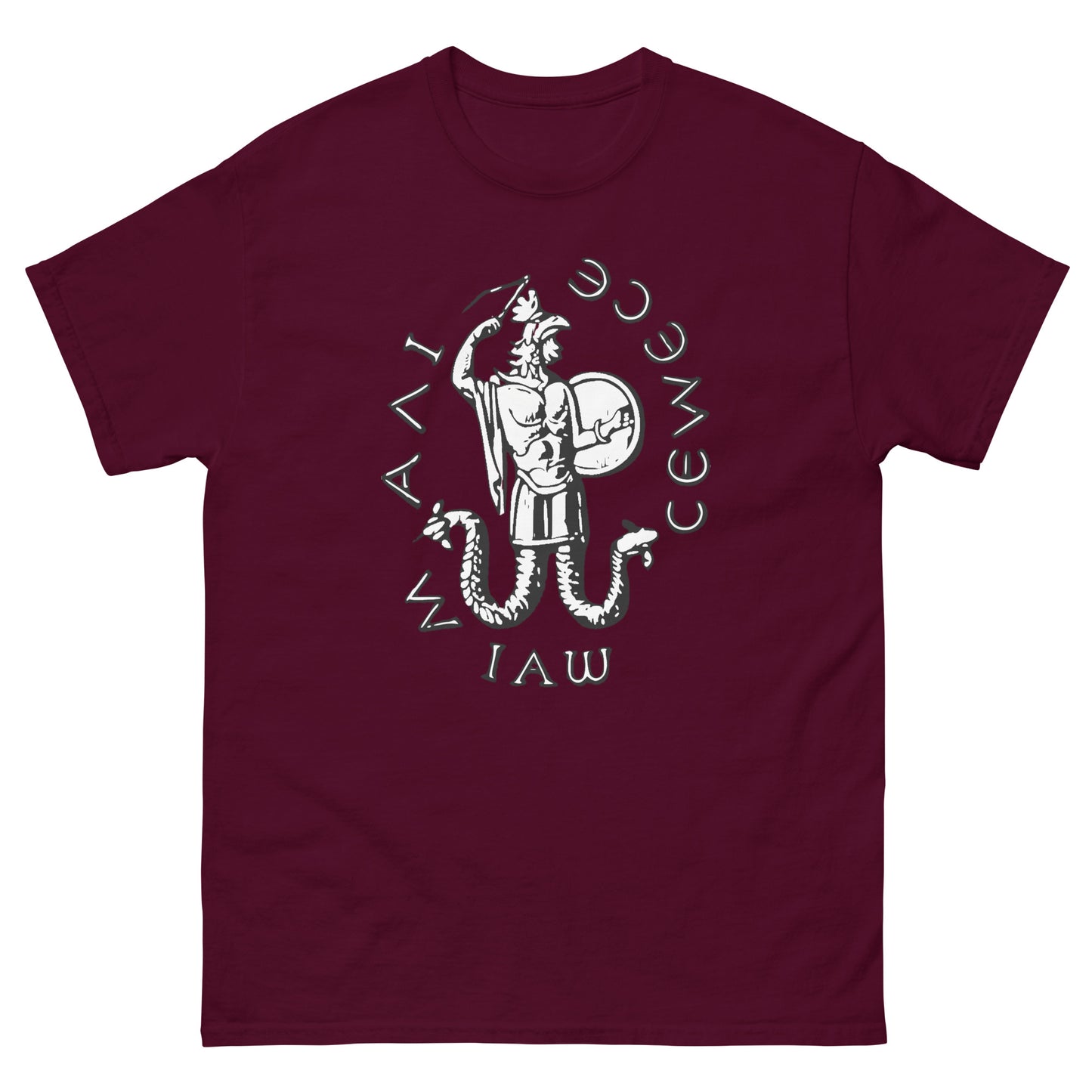 IAO Esoteric apparel – Serpent-Legged Gnostic God Design maroon