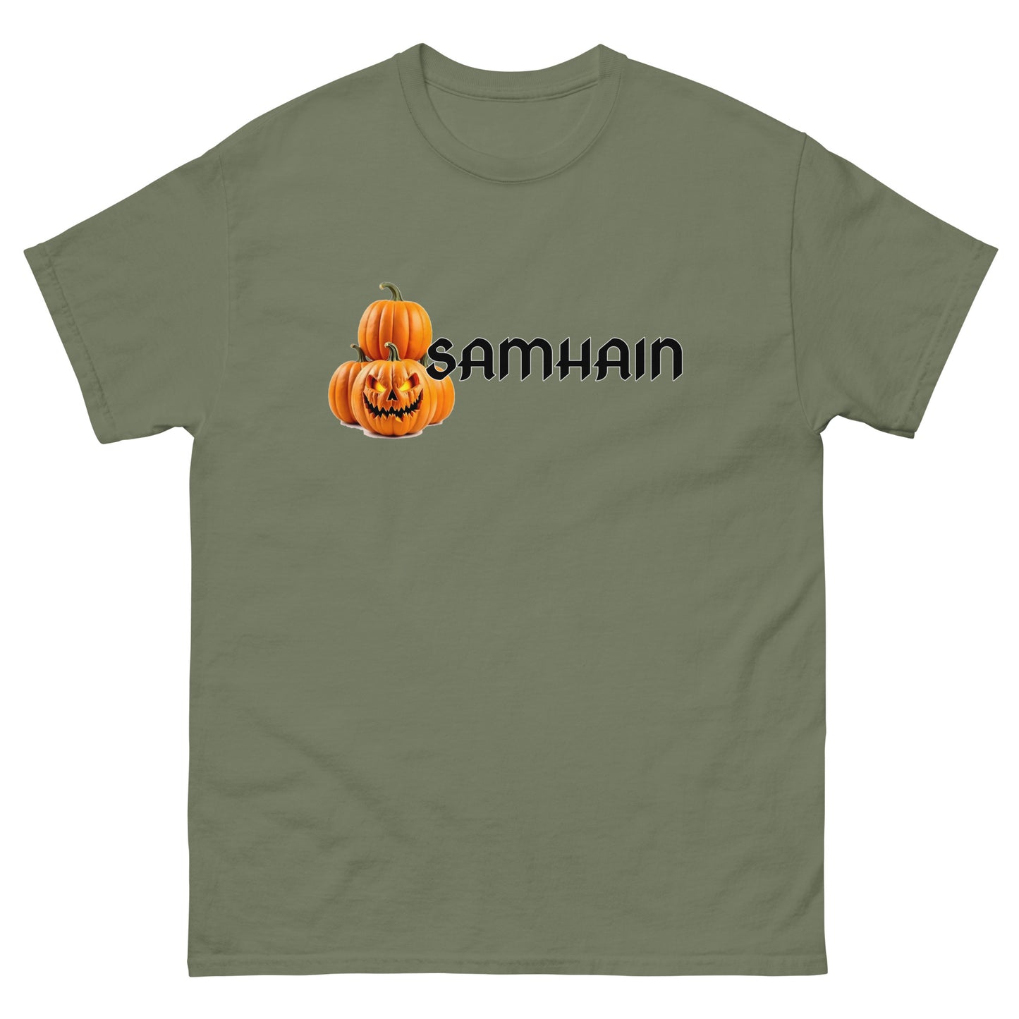 Meta Title: Samhain Pumpkins – Esoteric Clothing Samhain Shirt green