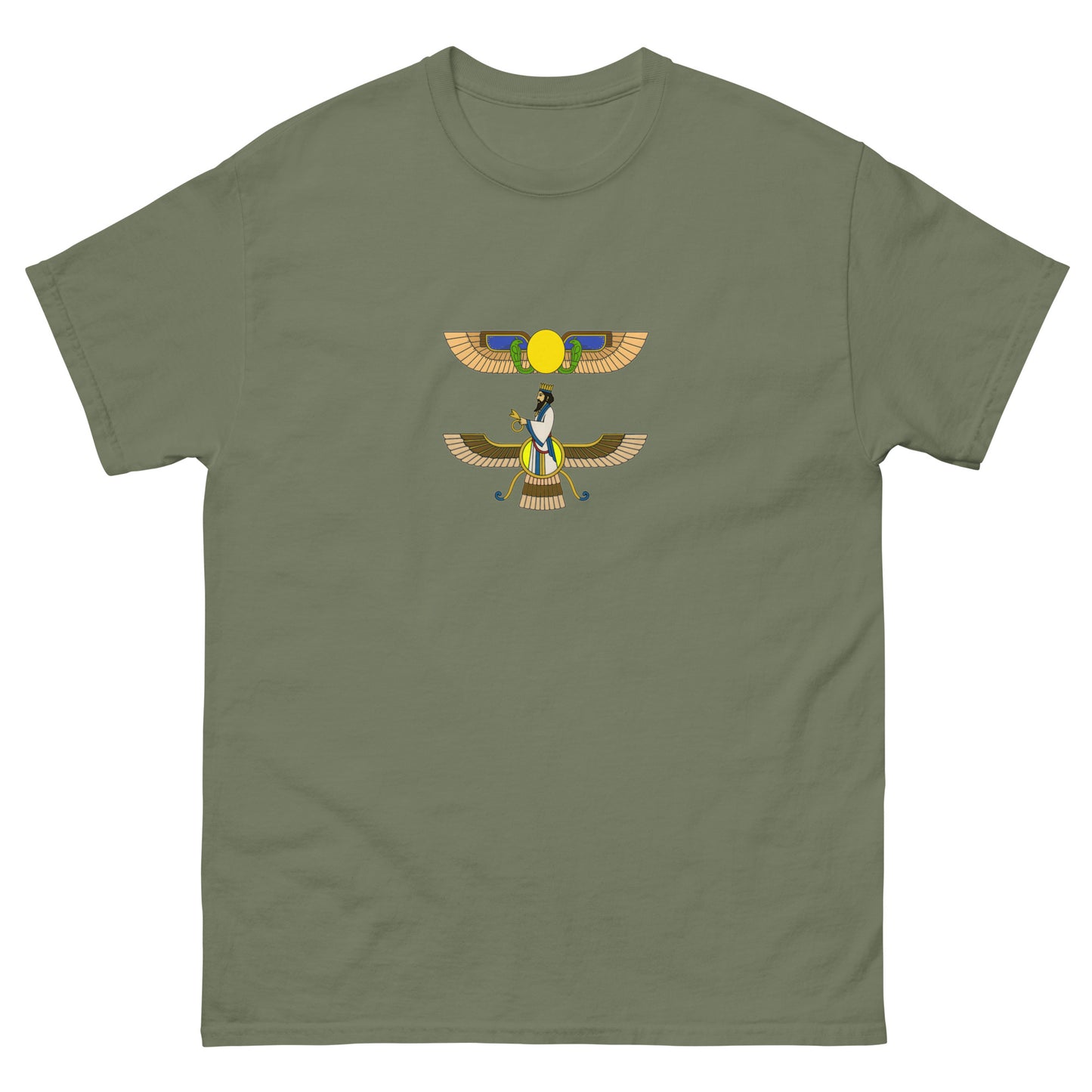 Winged Sun Disc & Faravahar Esoteric Clothing | Ancient Pagan Symbols green