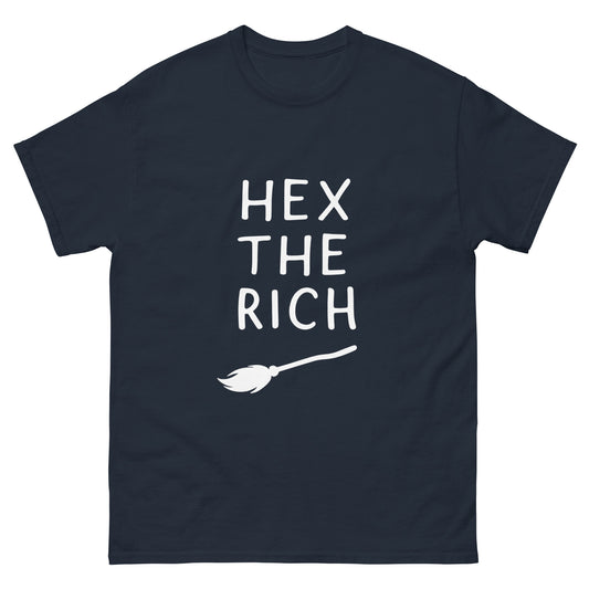 Hex the Rich – Witchy Apparel for Spiritual Anti-Capitalist Rebels (White Ink) navy