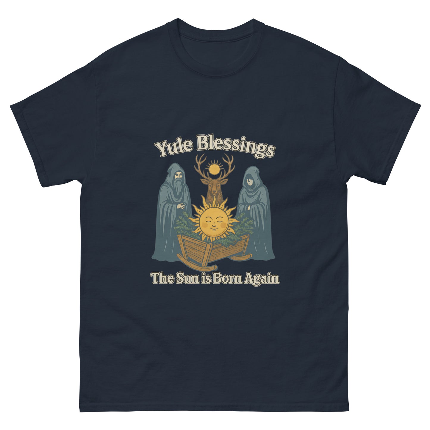 Yule Blessings Shirt – Pagan Esoteric Apparel for the Winter Solstice navy