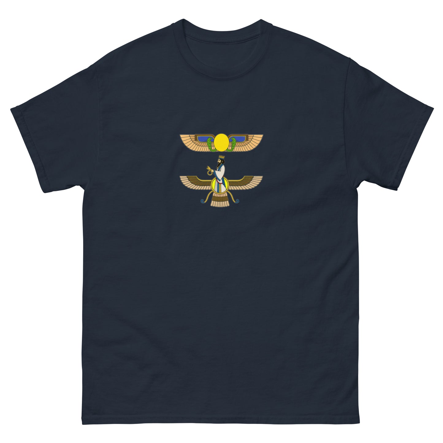 Winged Sun Disc & Faravahar Esoteric Clothing | Ancient Pagan Symbols navy