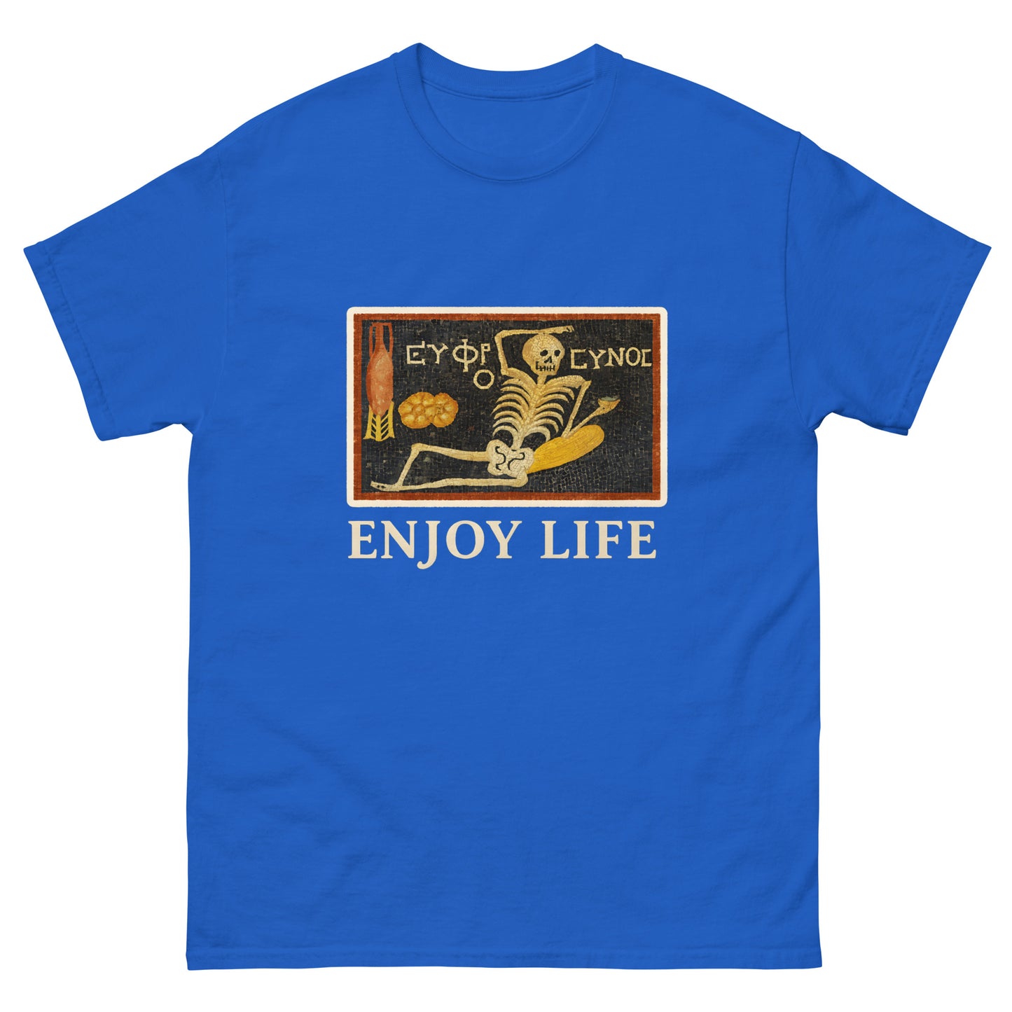 Roman Skeleton Mosaic "Enjoy Life" – Pagan Symbolism Shirt
esoteric clothing bue