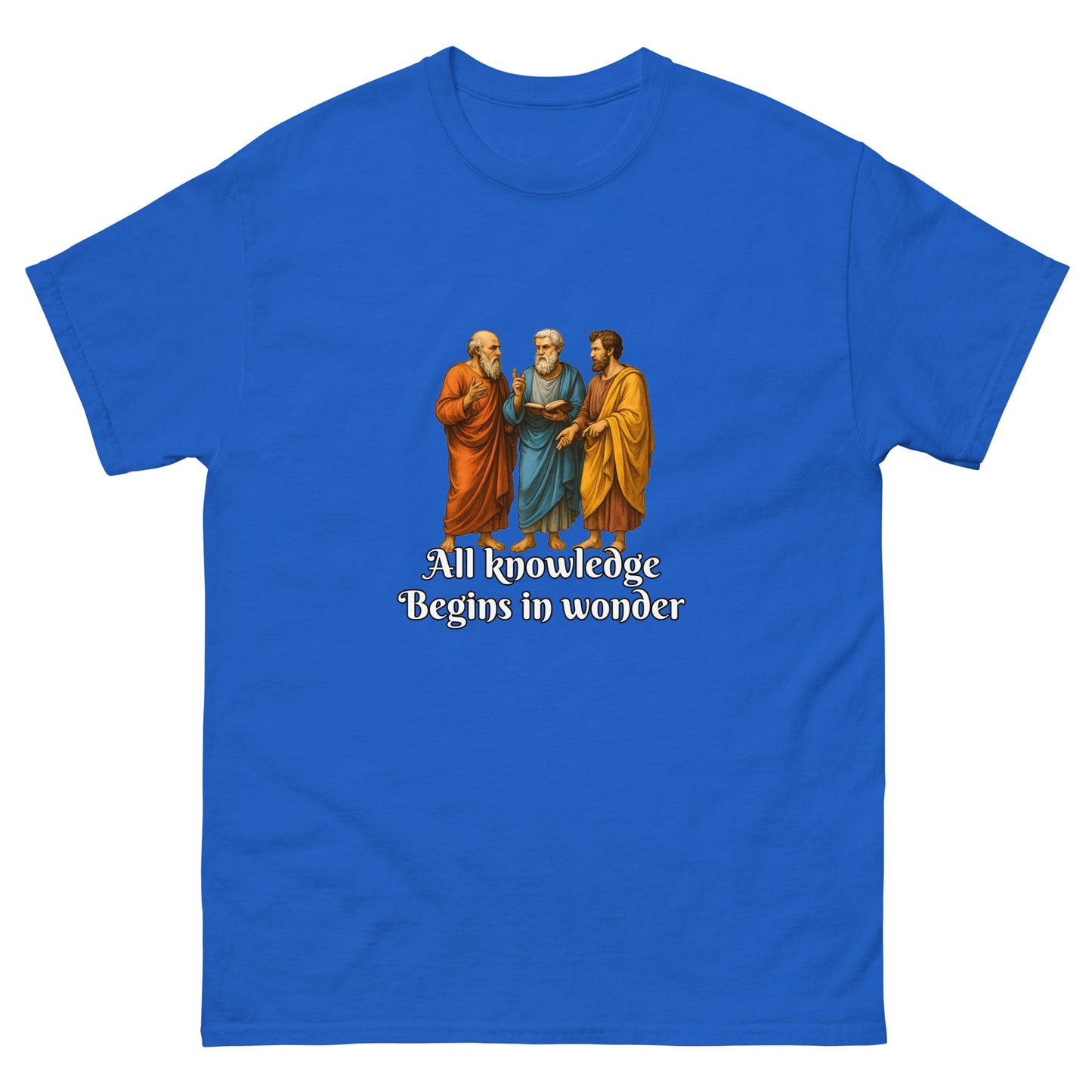 All Knowledge Begins in Wonder – Esoteric Clothing Greek Philosophy Shirt | Witchy apparel & the Occult blue