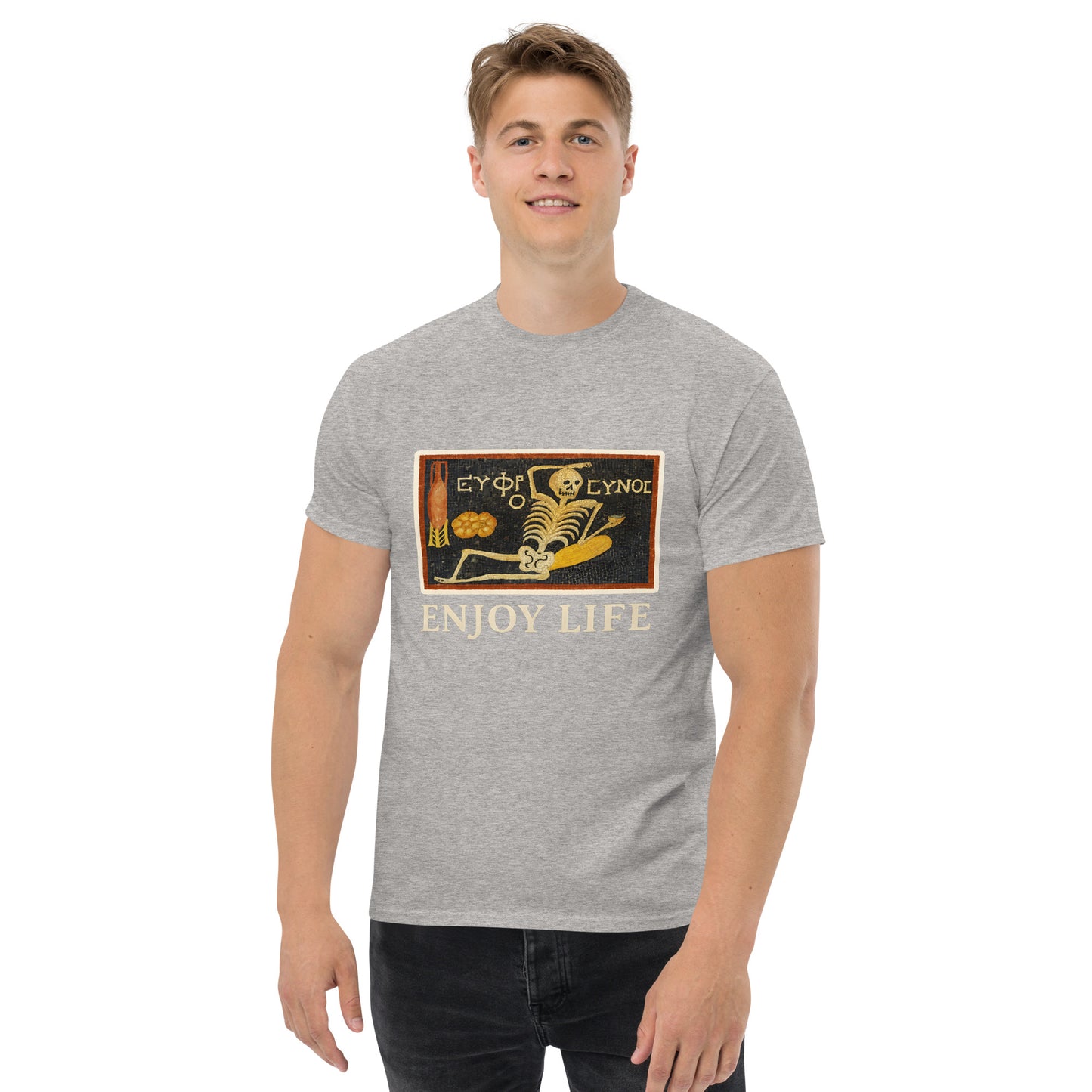 Ancient Roman Skeleton Mosaic "Enjoy Life" – Esoteric Apparel grey