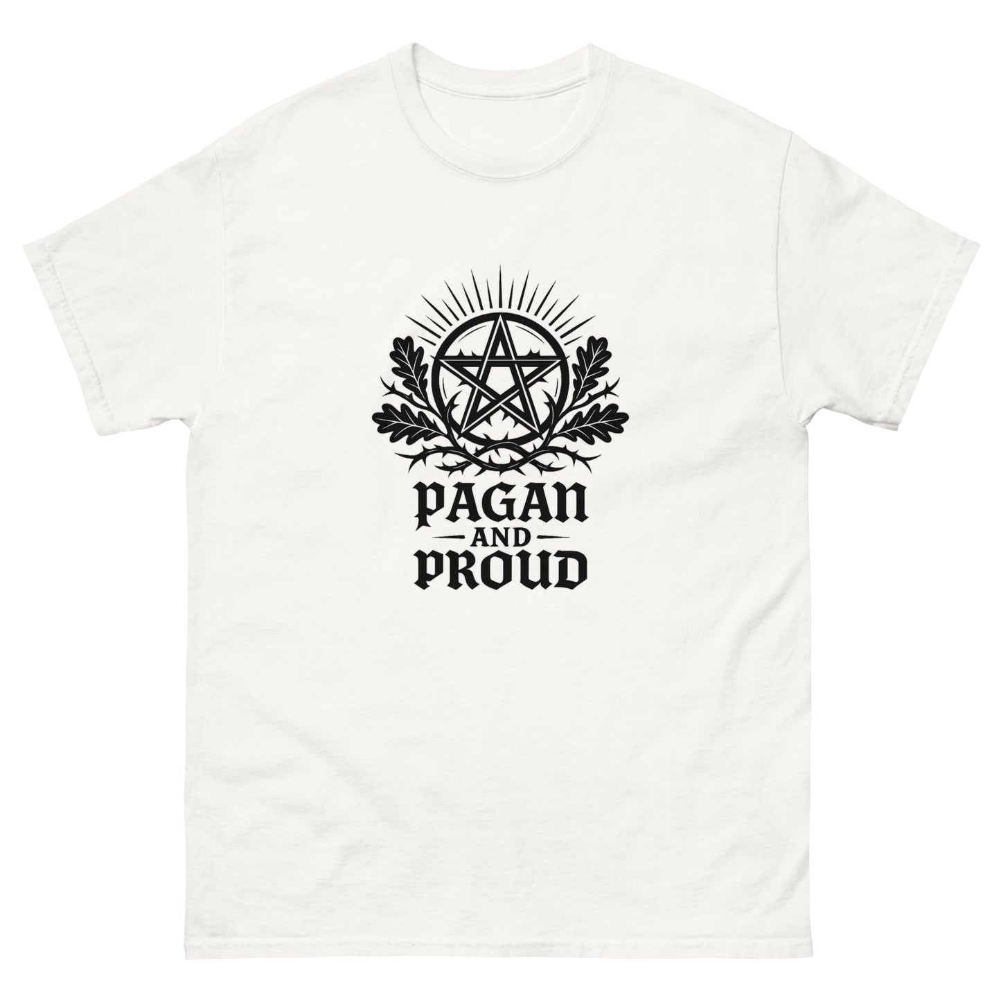 Pagan and Proud β Spiritual Shirt with Pentagram Symbol for Esoteric Apparel (Black Ink) white