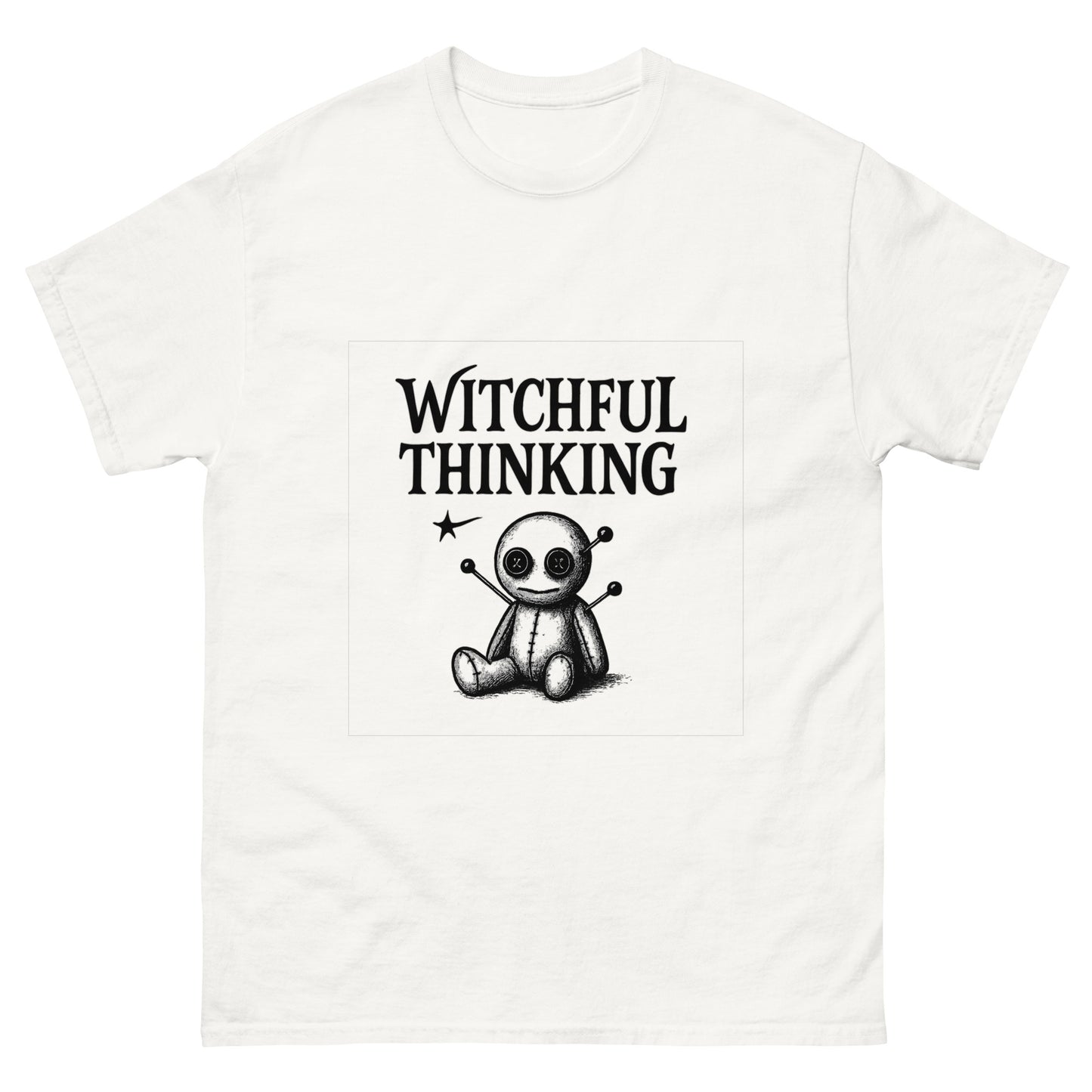 Witchful Thinking Voodoo Doll Shirt – Witchy Clothes for Occult Fashion Fans (Dark Ink) white