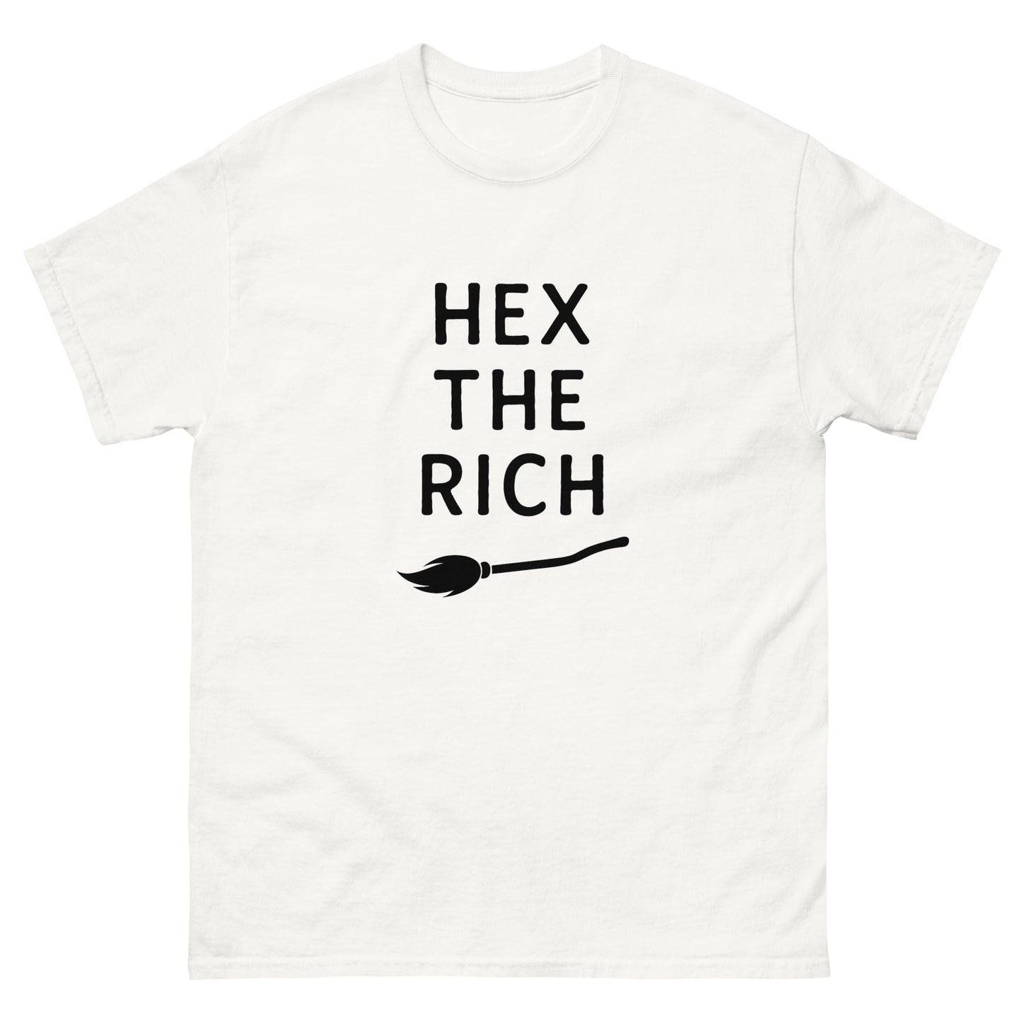 Hex the Rich – Witchy Apparel for Spiritual Anti-Capitalist Rebels (Dark Ink) white