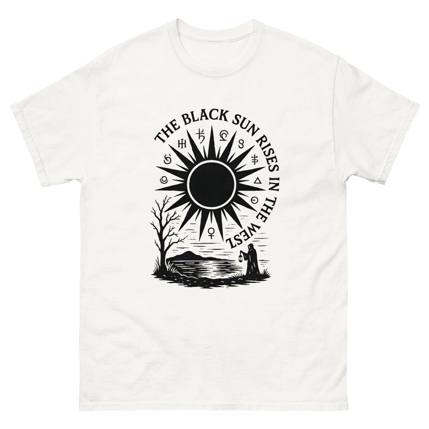 The Black Sun Rises in the West – Occult Esoteric apparel white