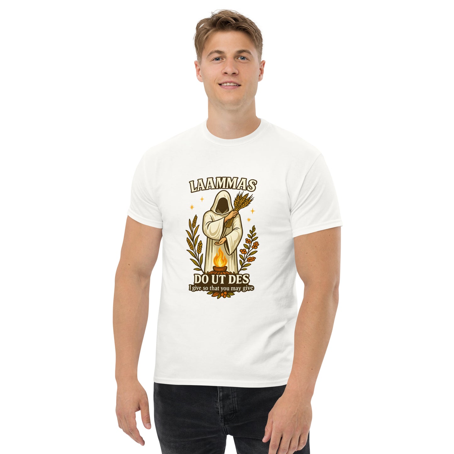Lammas Shirt – Pagan Harvest Ritual witchy apparel with Latin Phrase male