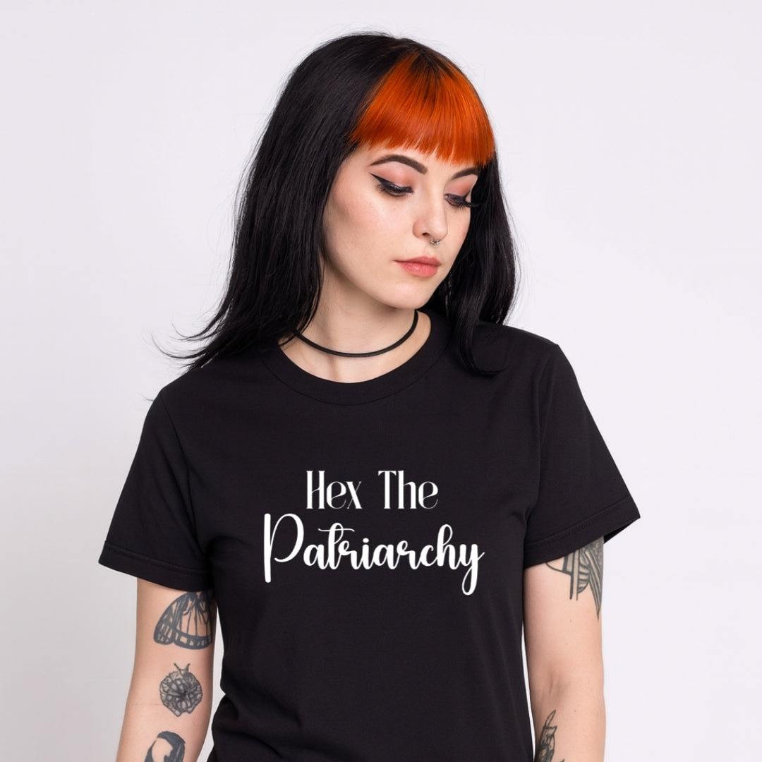 Hex the Patriarchy – Witchy Apparel for Spiritual Rebels (White Ink) main mocku