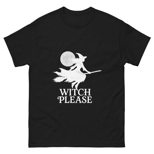 Witch Please – Witchy Clothes with Flying Silhouette and Full Moon (Light Ink) black