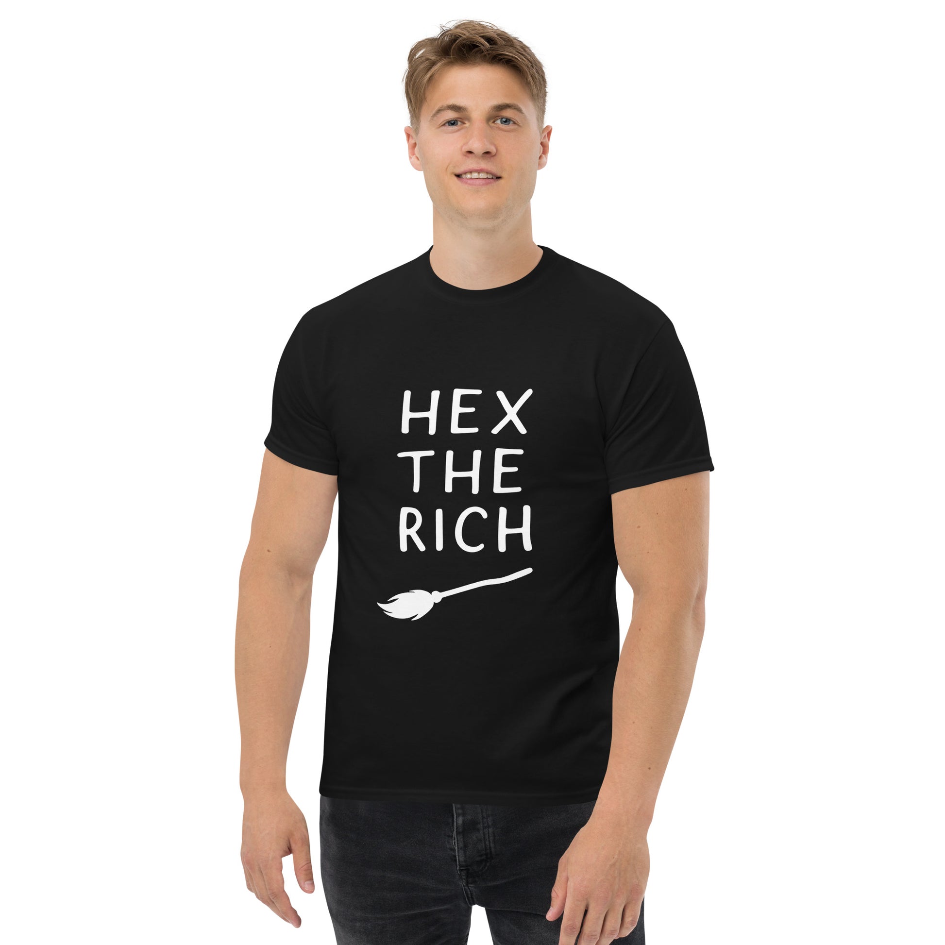 Hex the Rich – Witchy Apparel for Spiritual Anti-Capitalist Rebels (White Ink) black