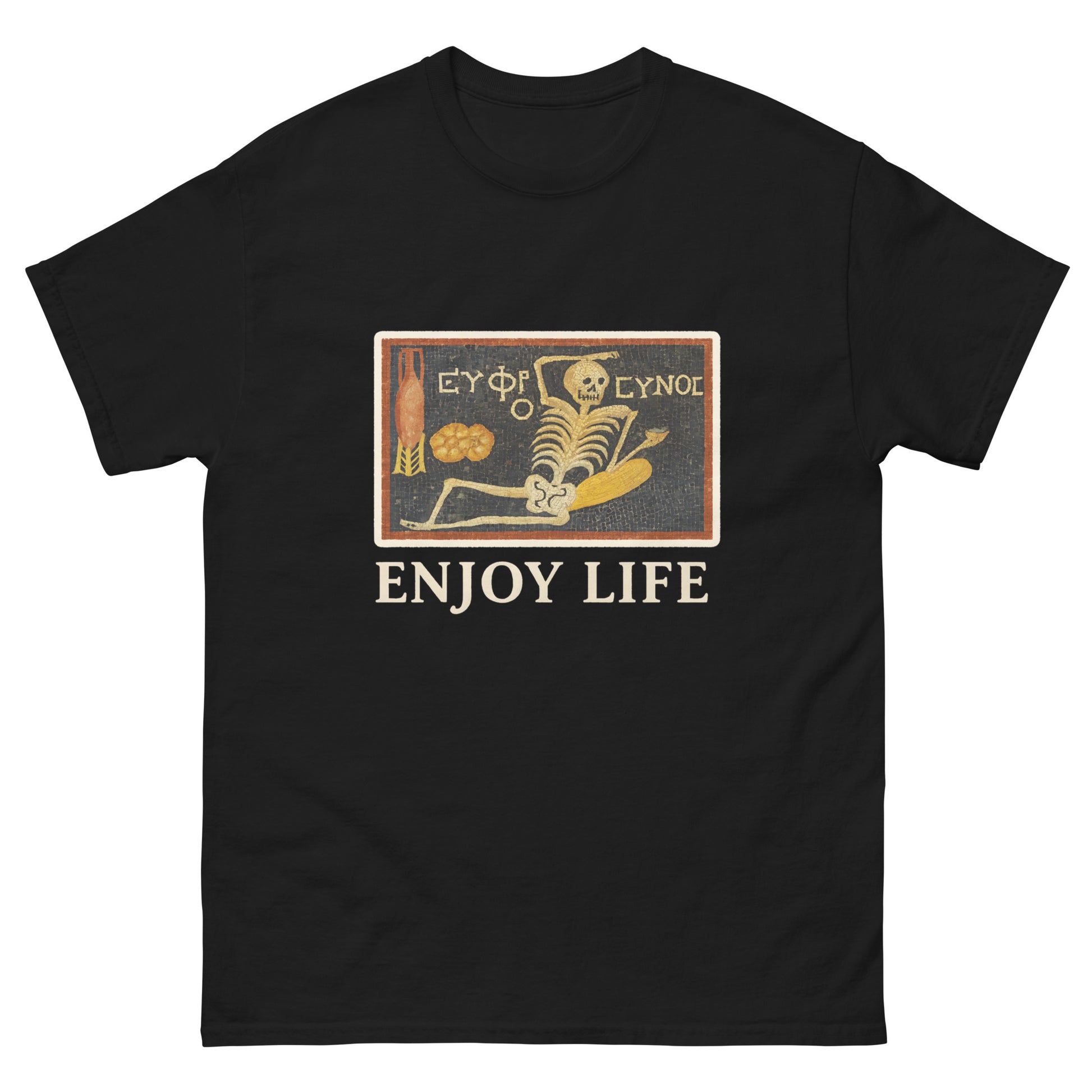 Ancient Roman Skeleton Mosaic "Enjoy Life" – Esoteric Apparel back