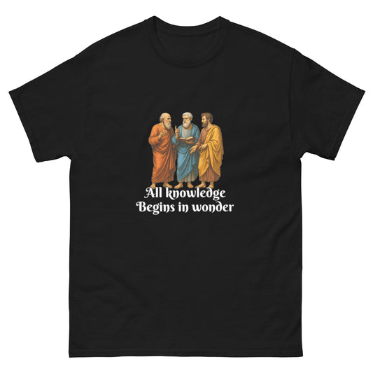 All Knowledge Begins in Wonder – Esoteric Apparel Greek Philosophy Shirt black