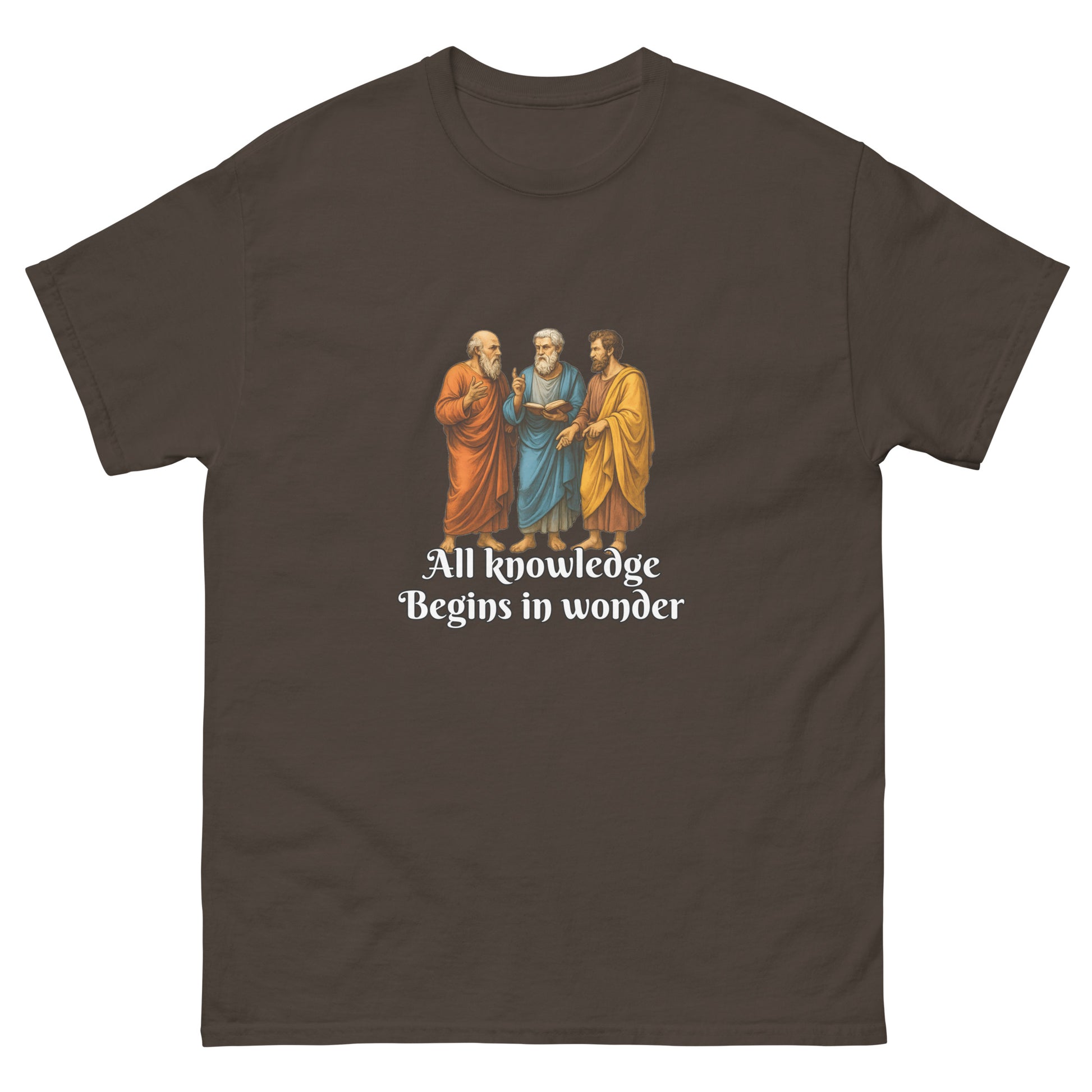 All Knowledge Begins in Wonder – Esoteric Clothing Greek Philosophy Shirt | Witchy apparel & the Occult brown