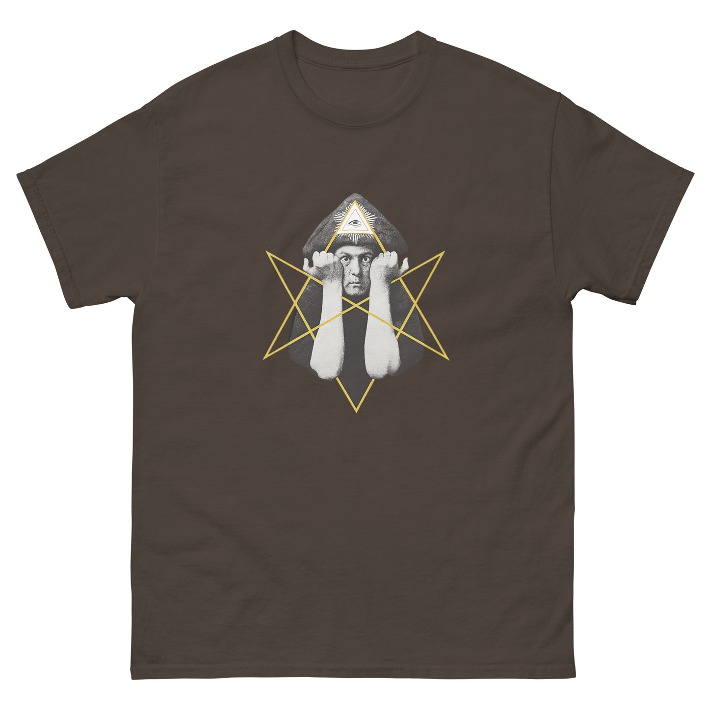 Aleister Crowley Shirt – Unicursal Hexagram Design | Esoteric Clothing brown