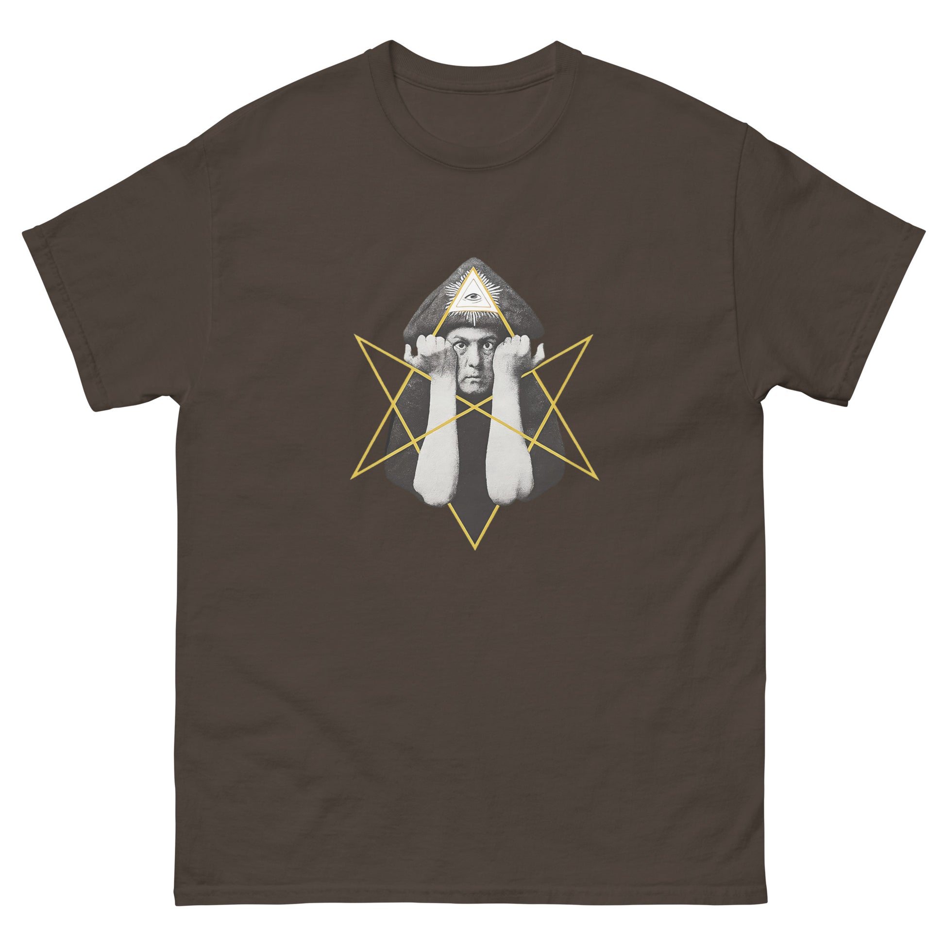 Aleister Crowley Shirt – Unicursal Hexagram Design | Esoteric Clothing brown