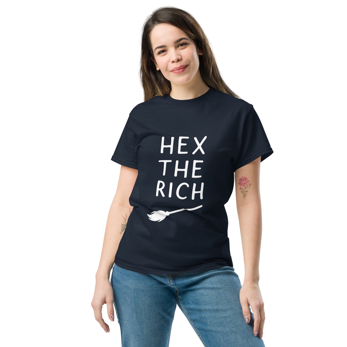 Hex the Rich – Witchy Apparel for Spiritual Anti-Capitalist Rebels (White Ink) female