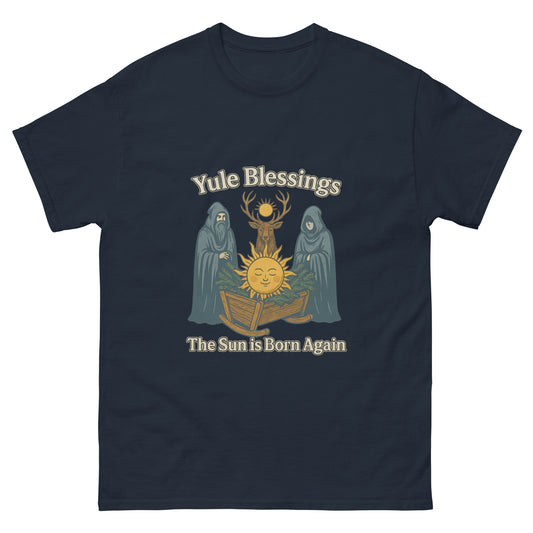 Yule Blessings Shirt – Pagan Esoteric Apparel for the Winter Solstice navy