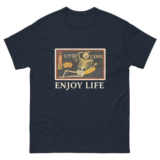Roman Skeleton Mosaic "Enjoy Life" – Pagan Symbolism Shirt
esoteric clothing navy