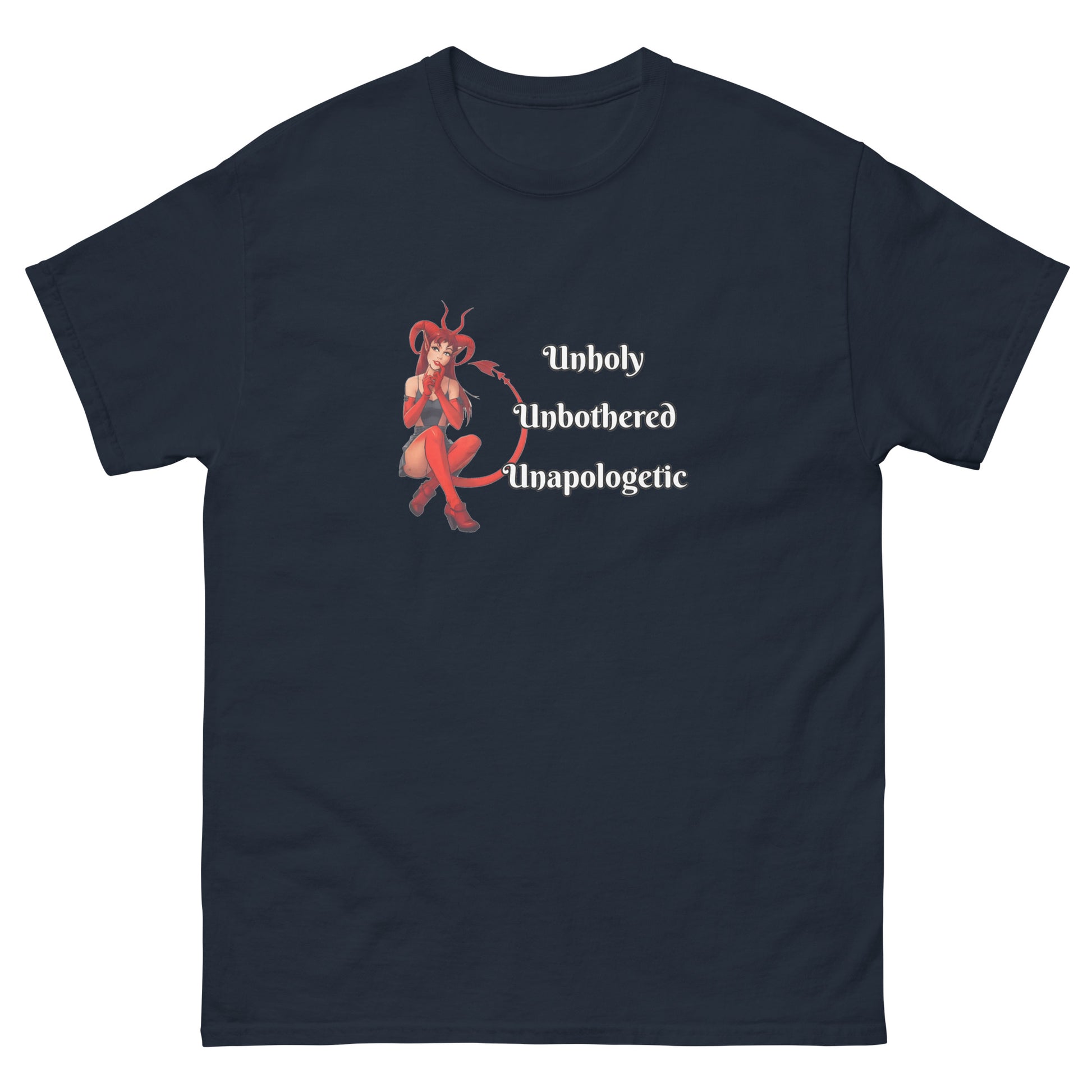  Unholy Unbothered Unapologetic – Witchy Clothes Devil Girl Shirt | Witchcraft & the Occult navy