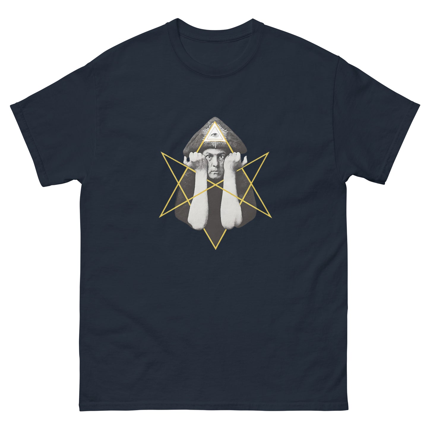 Aleister Crowley Shirt – Unicursal Hexagram Design | Esoteric Clothing navy