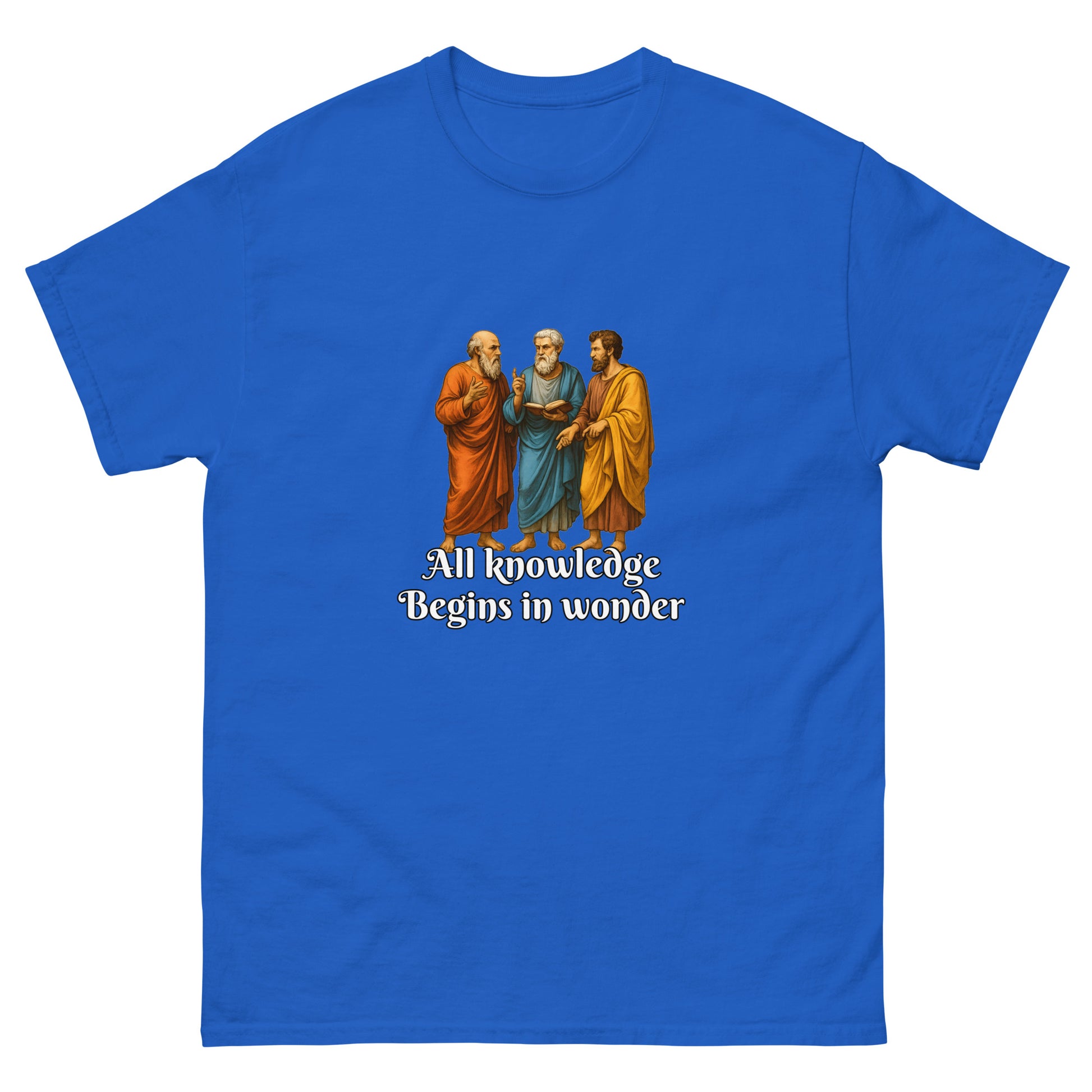 All Knowledge Begins in Wonder – Esoteric Clothing Greek Philosophy Shirt | Witchy apparel & the Occult blue