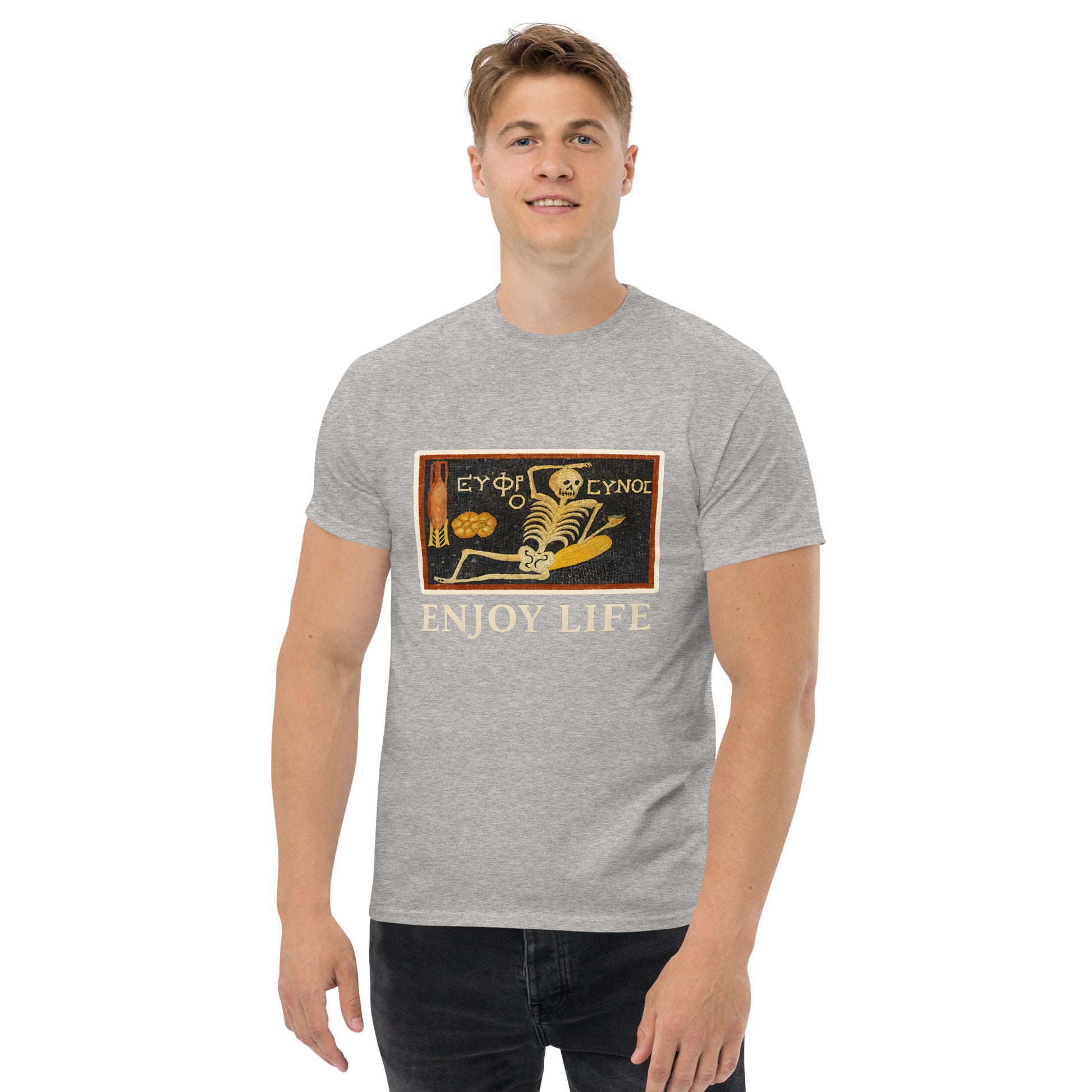 Ancient Roman Skeleton Mosaic "Enjoy Life" – Esoteric Apparel grey