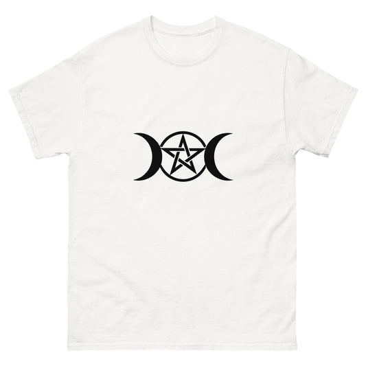 Triple Moon Pentacle – Witchy Apparel for Lunar Magic & Esoteric Symbolism (black Ink) 