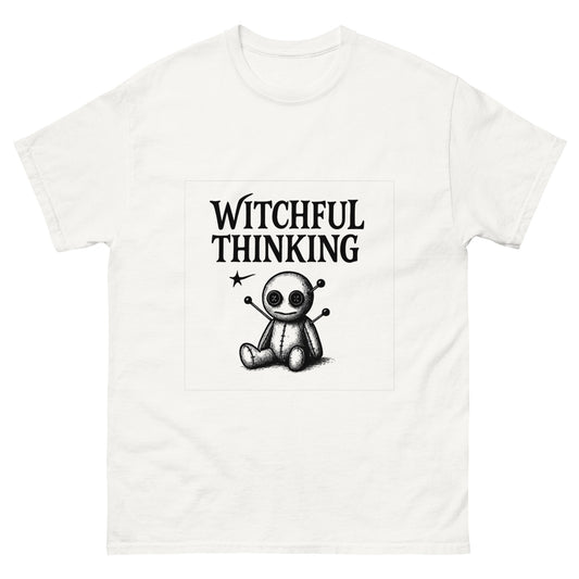 Witchful Thinking Voodoo Doll Shirt – Witchy Clothes for Occult Fashion Fans (Dark Ink) white