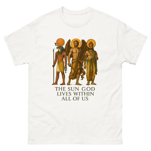 Spiritual Shirt Featuring Ra, Archangel, and Vishnu white