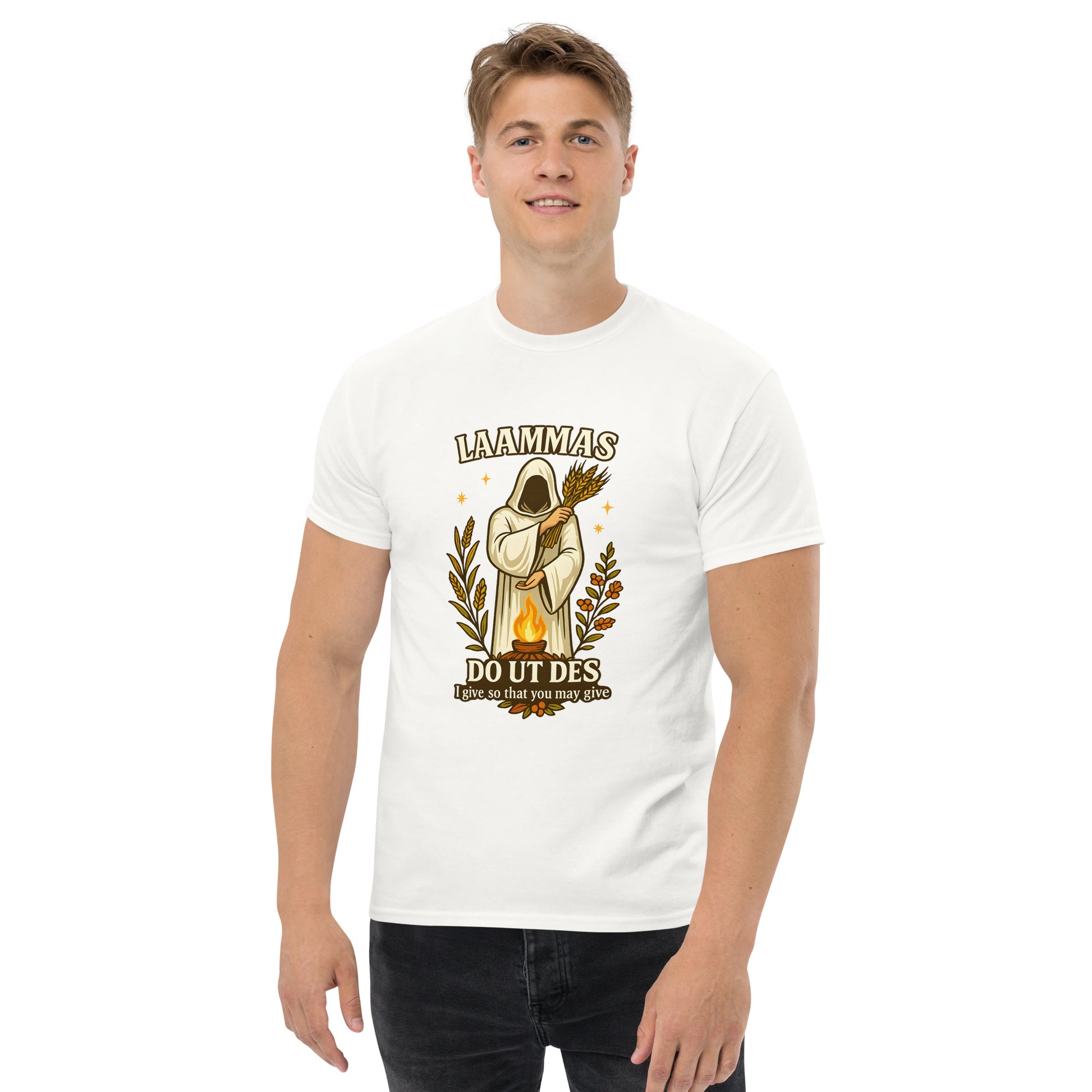 Lammas Shirt – Pagan Harvest Ritual witchy apparel with Latin Phrase male