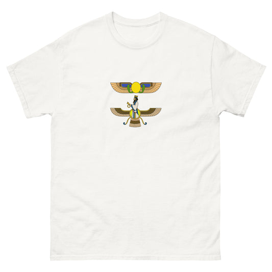 Egyptian Winged Sun Disc & Zoroastrian Faravahar – Esoteric Apparel whie